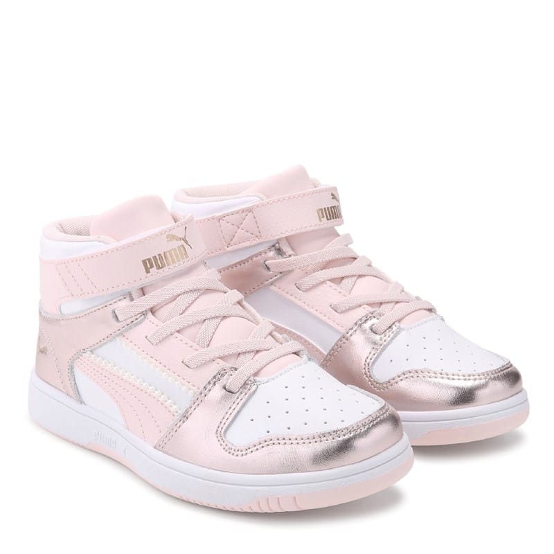 Puma Kids' Rebound Layup High Top Sneaker Little Kid Shoes (White/Pink/Gold) - Size 3.5 M