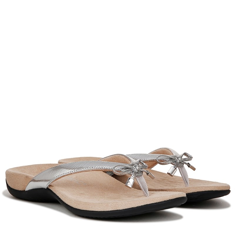 Vionic Women's Bella Narrow/Medium/Wide Flip Flop Sandals (Silver Synthetic) - Size 7.0 M