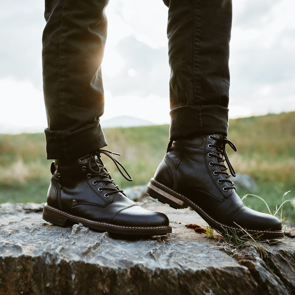 Mens black cap toe boots outlet