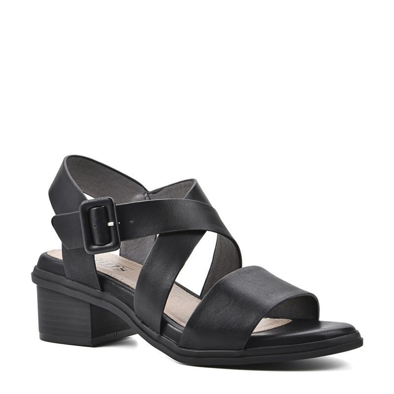 Cliffs by White Mountain Women's Cordovan Block Heel Sandals (Black Burnished Smooth) - Size 8.0 M