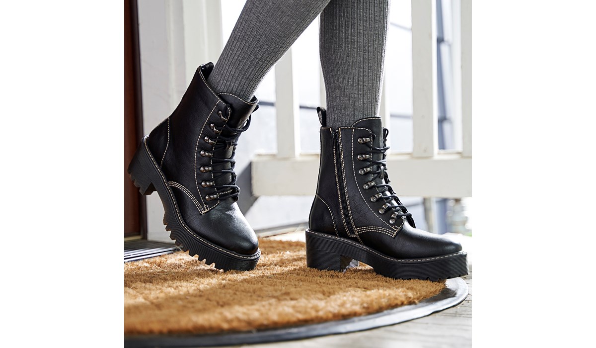leather combat boots with heel