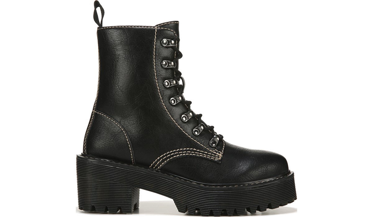 black high heeled combat boots