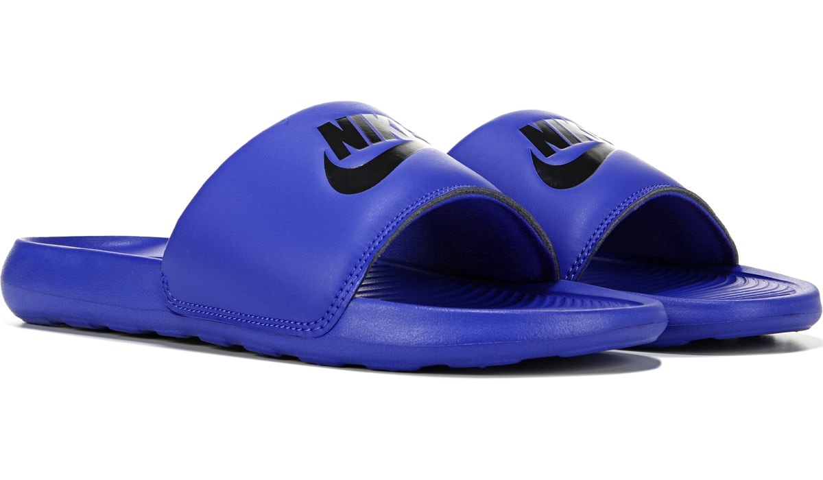 nike white and blue slides