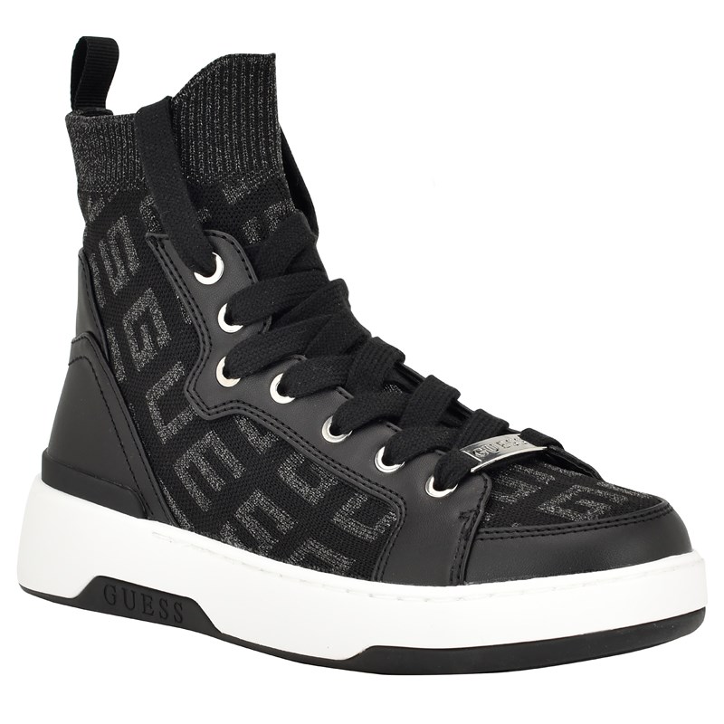 Guess Women's Mannen High Top Sneakers (Black Logo Fabric) - Size 9.5 M