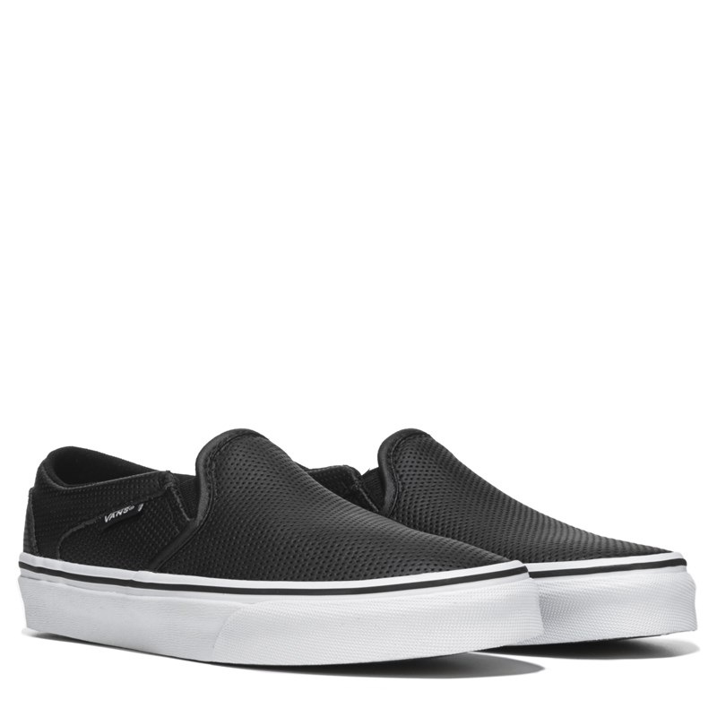 Vans Women's Asher Slip On Sneakers (Black Leather) - Size 10.0 M