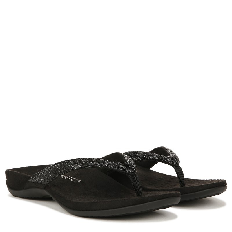 Vionic Women's Dillon Shine Flip Flop Sandals (Black Fabric) - Size 9.0 W