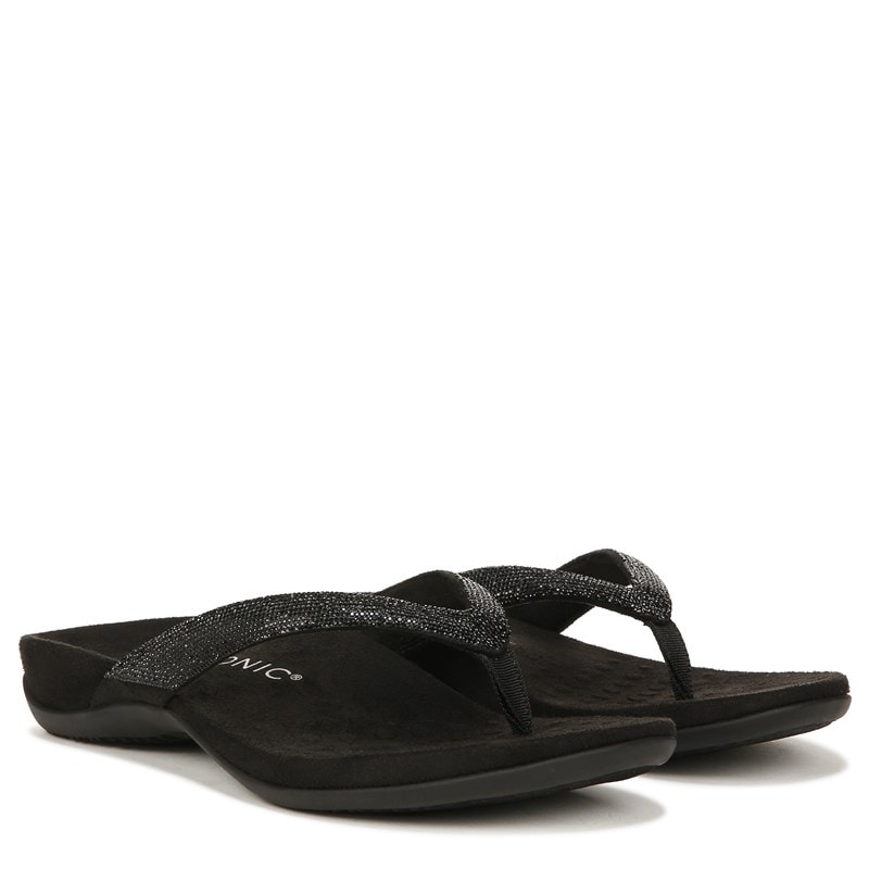 Vionic Women's Dillon Shine Flip Flop Sandals (Black Fabric) - Size 8.5 M