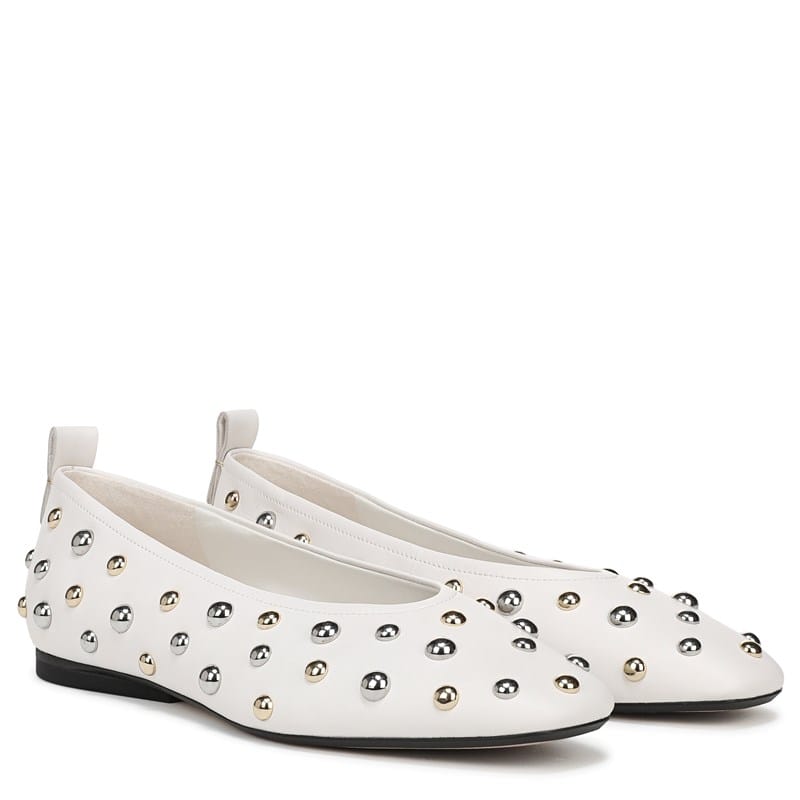 Naturalizer Women's Carla Ballet Flat Shoes (Warm White Stud Leather) - Size 9.0 W