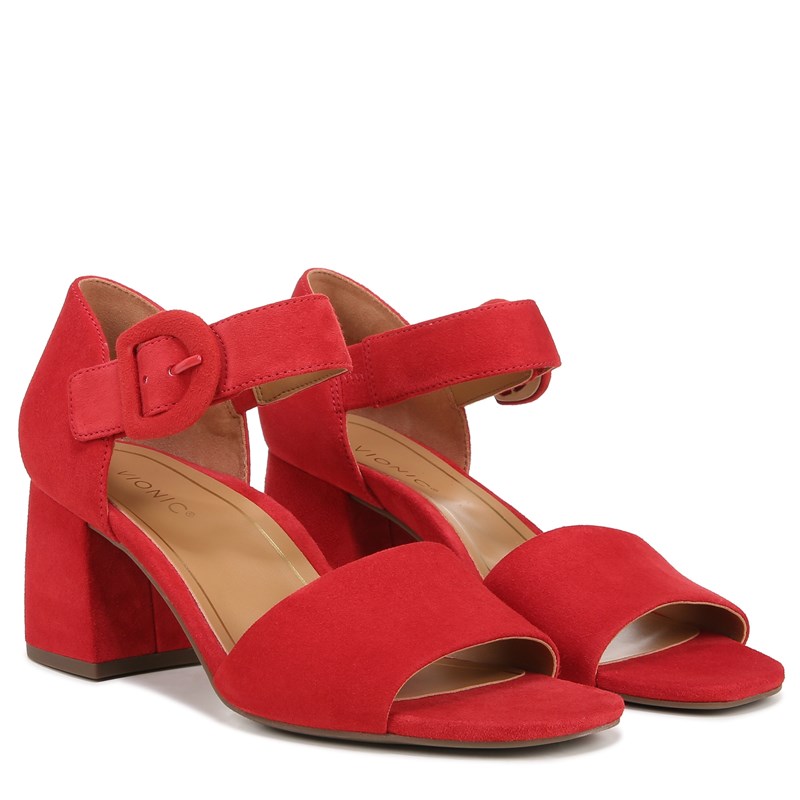 Vionic Women's Chardonnay Block Heel Dress Sandals (Red Suede) - Size 12.0 W