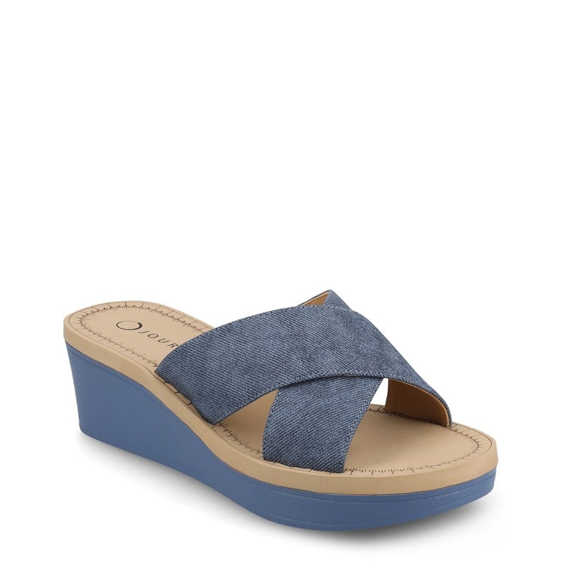 Journee Women's Biara Platform Wedge Sandals (Denim) - Size 9.0 M