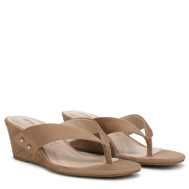 Lifestride Women's Stella Wedge Sandals (Bamboo Tan Microsuede) - Size 6.5 M