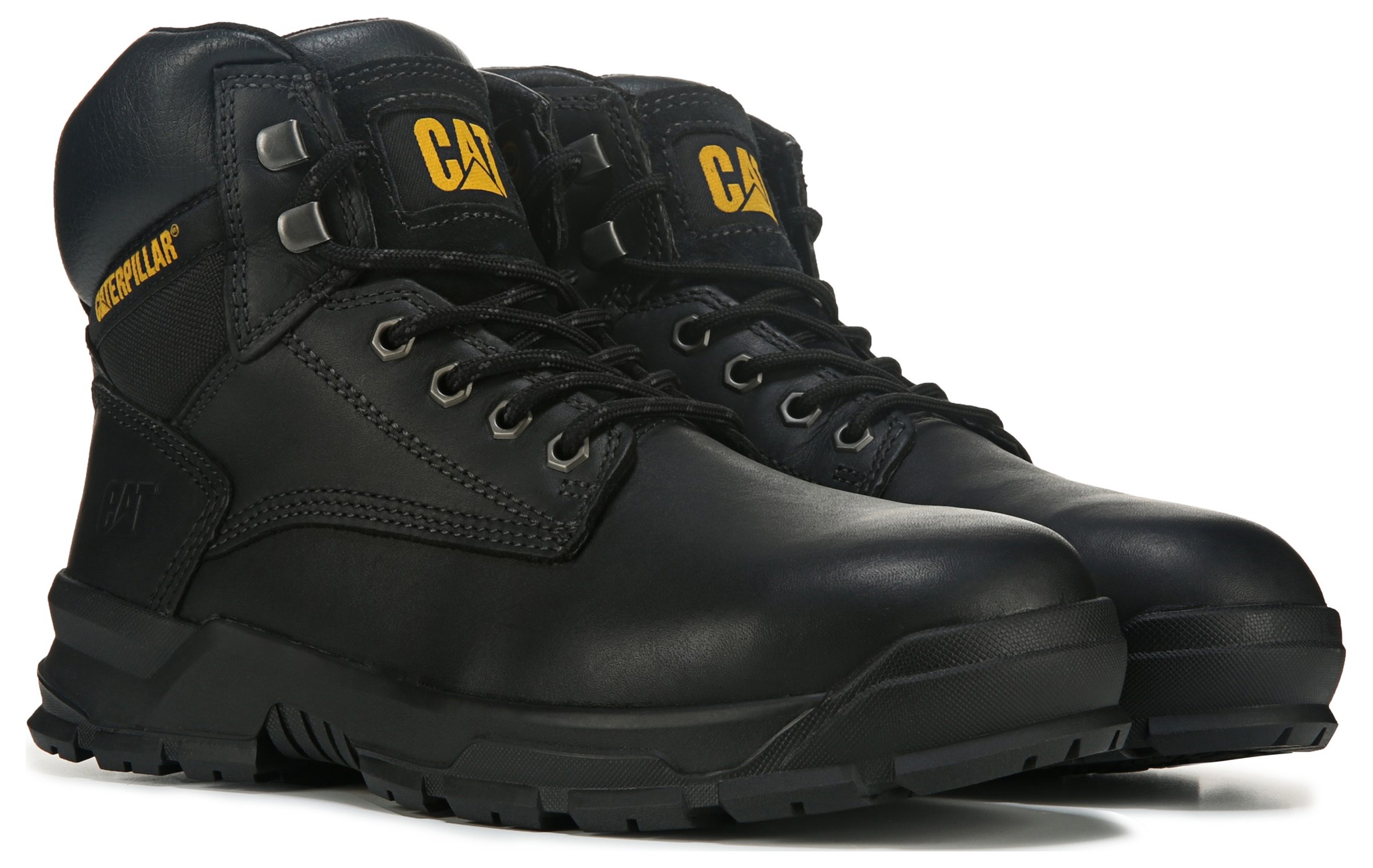 Men's Caterpillar Work Boots Colorado Black Leather Wide 