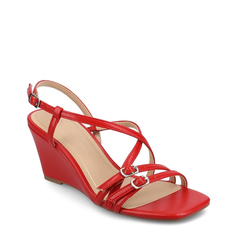 Journee Women's Clinne Wedge Dress Sandals (Red) - Size 8.0 M
