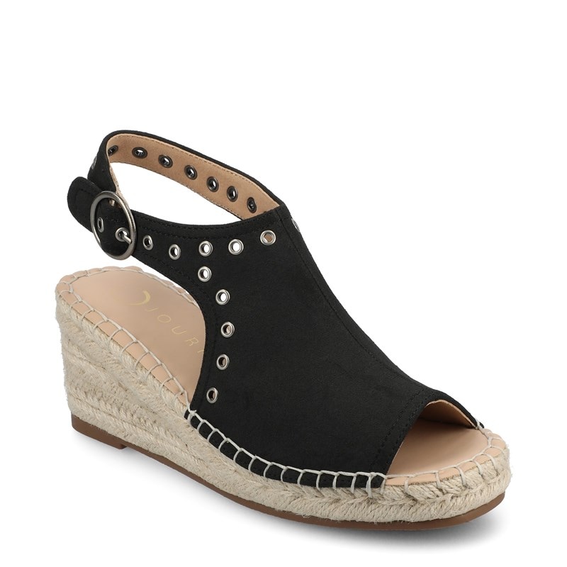 Journee Women's Crisie Espadrille Wedge Sandals (Black) - Size 6.5 M