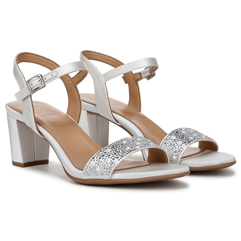 Naturalizer Women's Bristol Block Heel Dress Sandals - Pearl White Fabric - Size 8.5 Wide