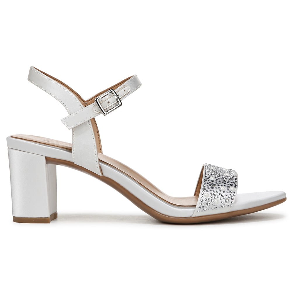 Naturalizer Women's Bristol Block Heel Dress Sandals - Pearl White Fabric - Size 8.5 Wide