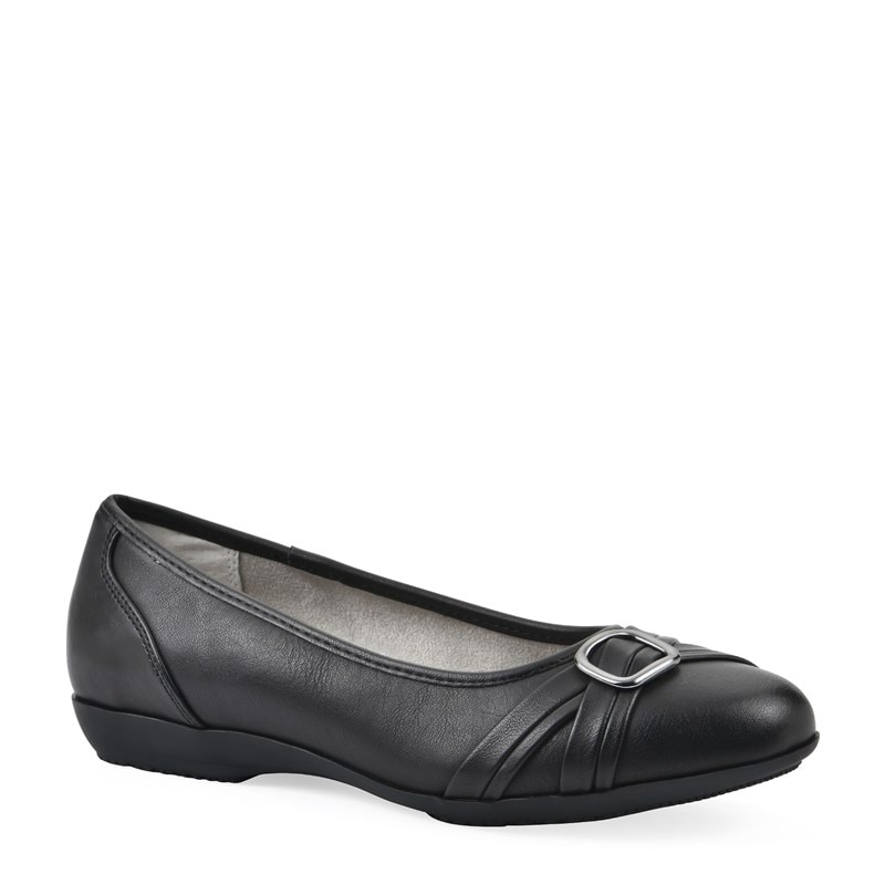Cliffs by White Mountain Women's Calming Wide Flat Shoes (Black Burnished Faux Leather) - Size 9.5 W