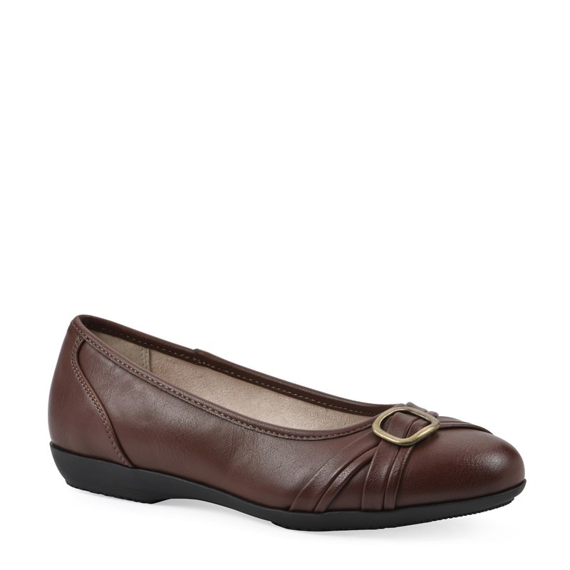 Cliffs by White Mountain Women's Calming Wide Flat Shoes (Brown Burnished Faux Leather) - Size 6.0 W