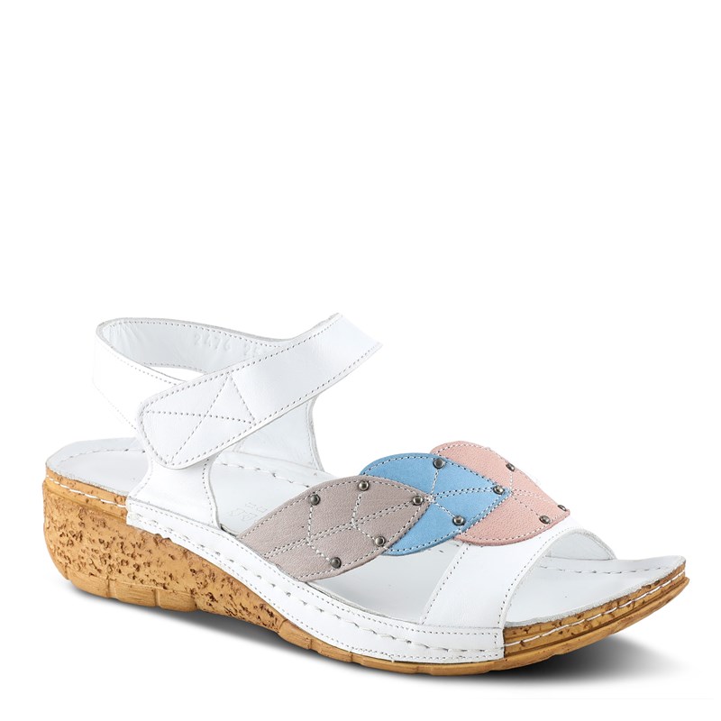 Spring Step Women's Leaf Wedge Sandals (White Multi Leather) - Size 40.0 M