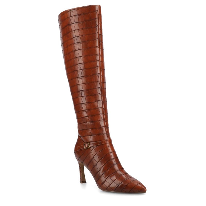 Journee Women's Elara Medium/Wide Width Knee High Dress Boots (Croco/Cognac) - Size 10.0 M