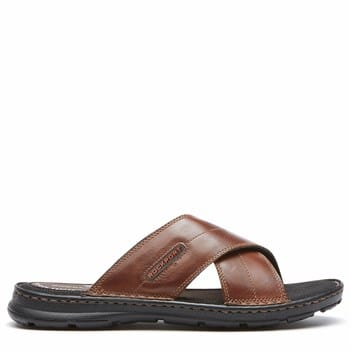 Rockport Men\'s Darwyn Cross Band Slide Sandal Size 10.5 Coach Brown Leather Rockport Darwyn Cross Band Slide Sandals - Brown Leather  main image 2
