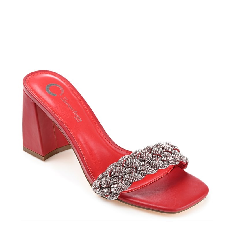 Journee Women's Sashaa Block Heel Slide Sandals (Red) - Size 8.0 M