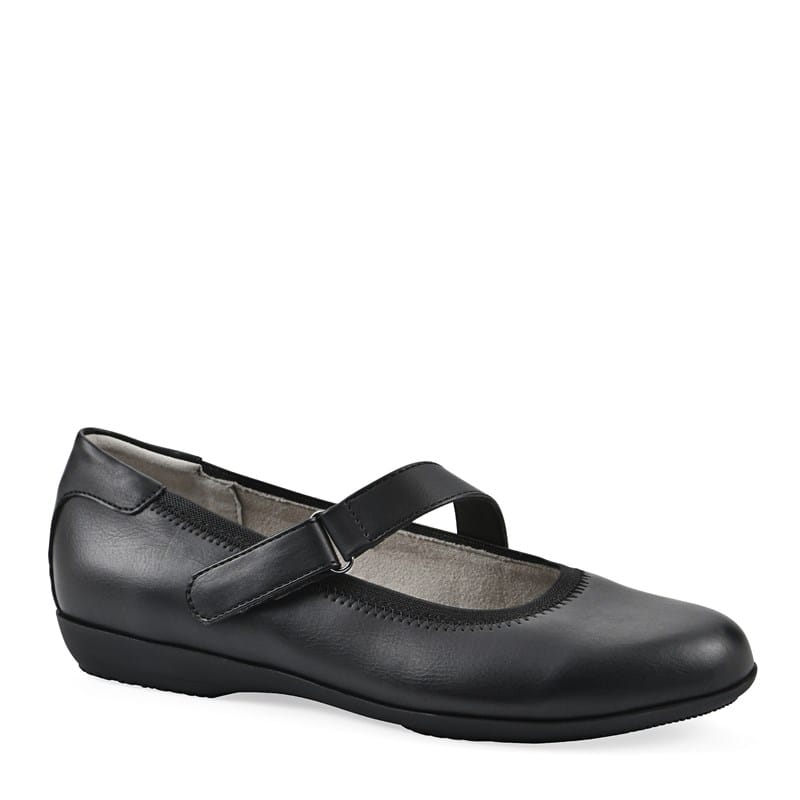 Cliffs by White Mountain Women's Carwen Diagonal Strap Ballet Flat Shoes (Black Smooth) - Size 10.0