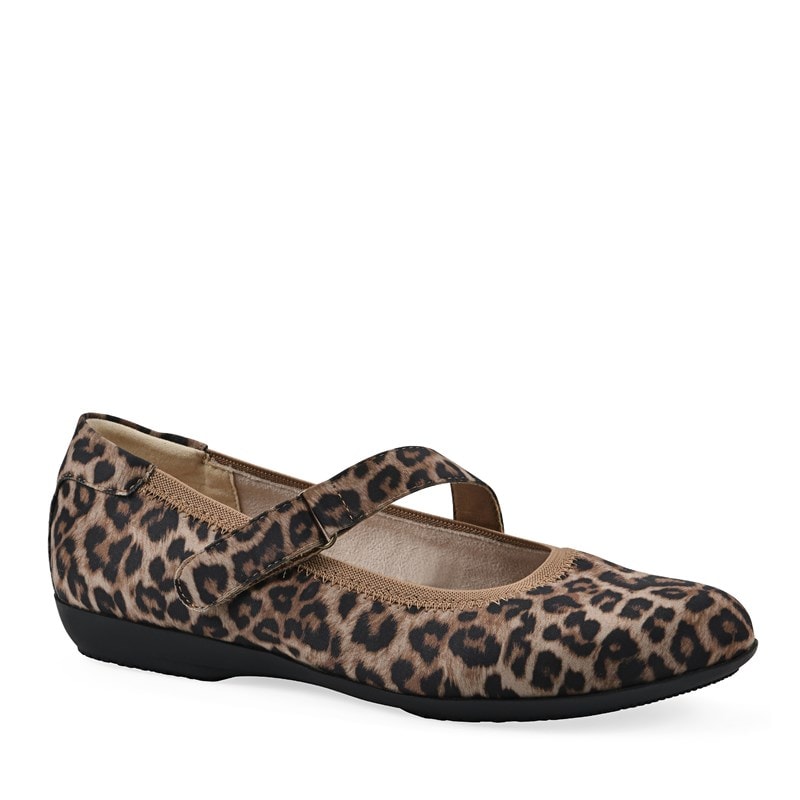 Cliffs by White Mountain Women's Carwen Diagonal Strap Ballet Flat Shoes (Tan Leopard Print Nylon) - Size 9.5 M