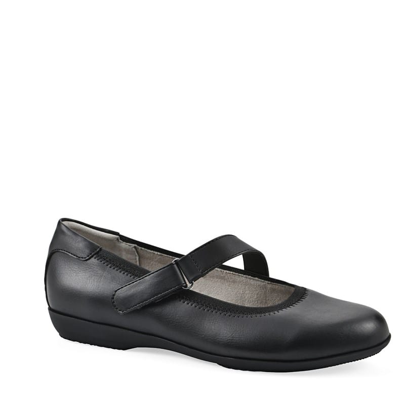 Cliffs by White Mountain Women's Carwen Wide Diagonal Strap Ballet Flat Shoes (Black Smooth) - Size 10.0 W