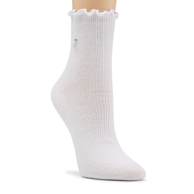 Steve Madden Women's 3 Pack Rhinestone Cherry Ribbed Ankle Socks (White/Pink) - Size 0.0 OT