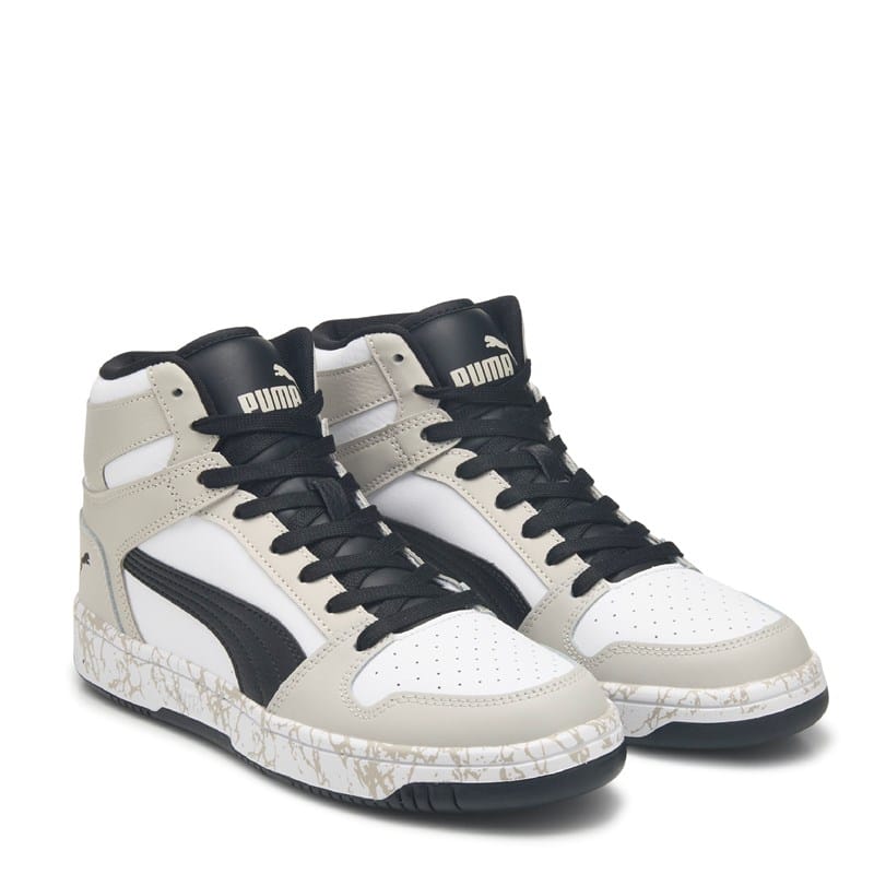 Puma Men's Rebound Layup Wide High Top Sneakers (White/Grey/Black) - Size 9.0 W