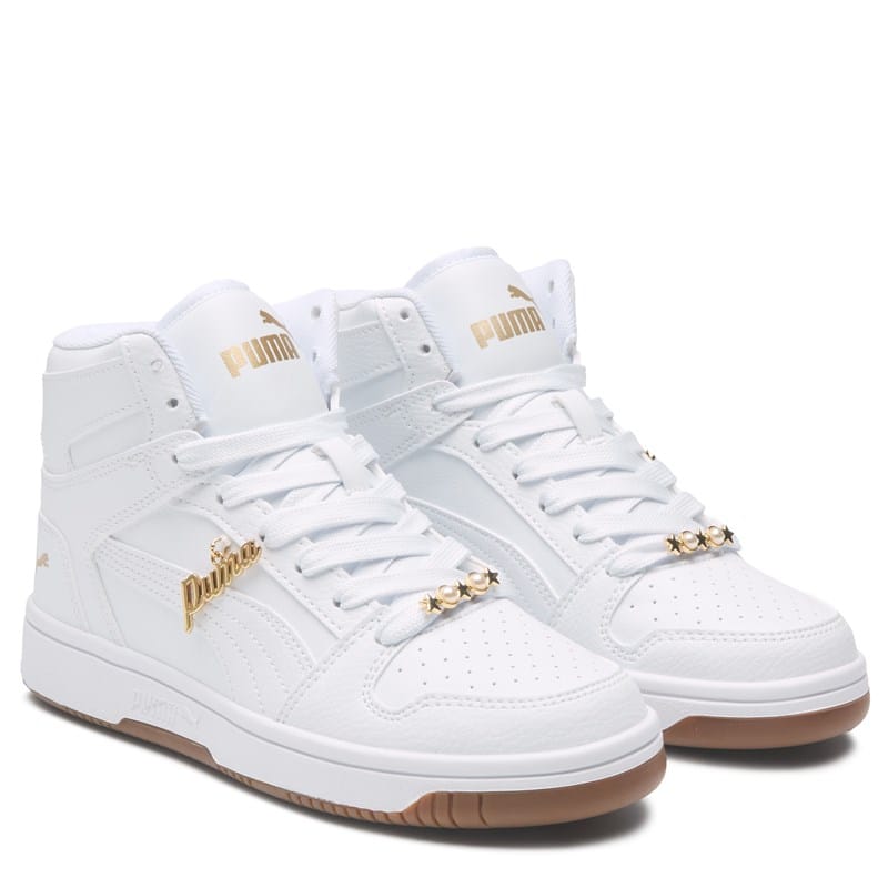 Puma Kids' Rebound Layup High Top Sneaker Big Kid Shoes (White/Gold) - Size 4.5 M