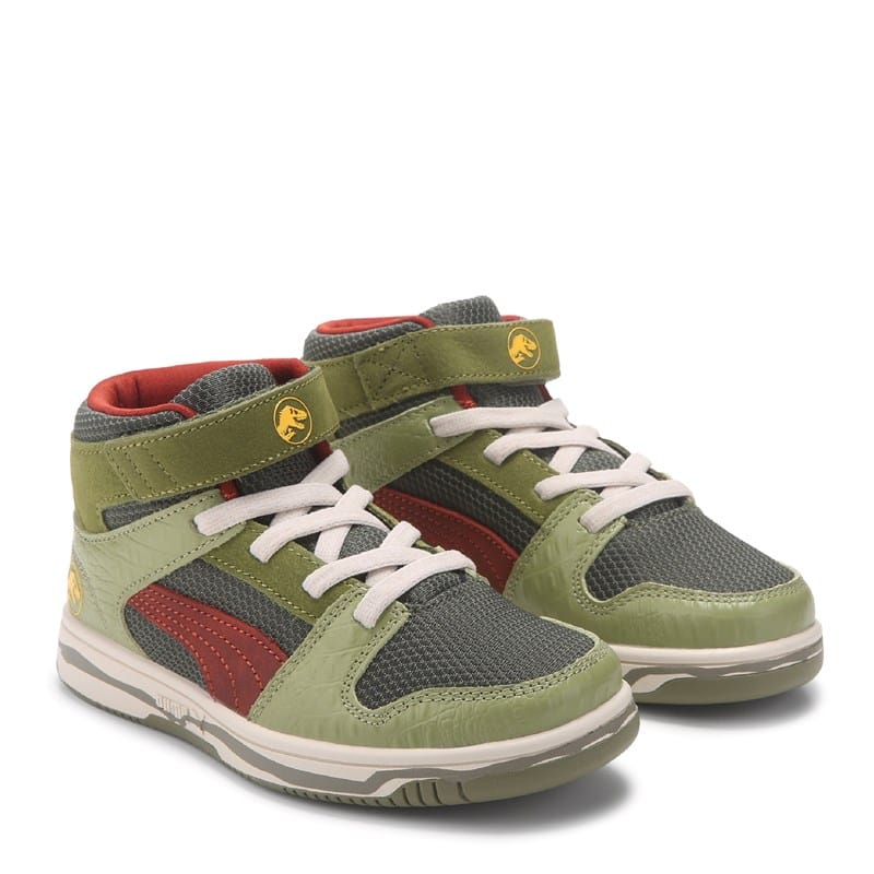 Puma Kids' Jurassic Park Rebound Layup High Top Shoe Little Kid Shoes (Green/Orange Dinosaur) - Size 3.5 M