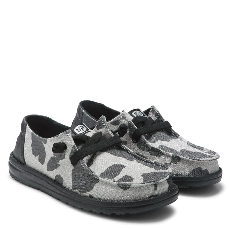 Heydude Women's Wendy Sparkle Animal Print Slip On Shoes (Black/White Sparkle Cow) - Size 6.0 M