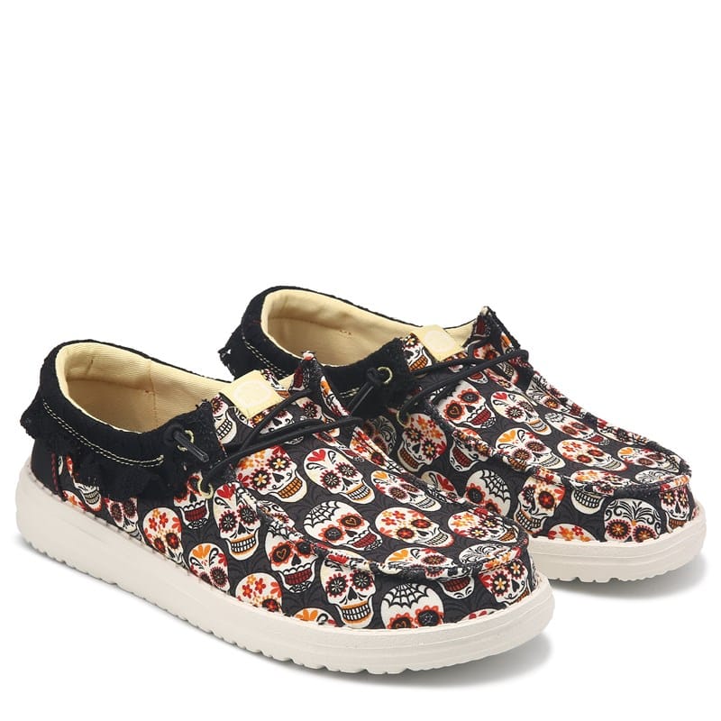 Heydude Women's Wendy Day Of The Dead Slip On Shoes (Black Multi) - Size 9.0 M