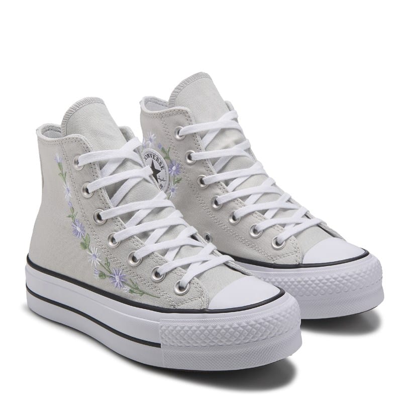 Converse Women's Chuck Taylor All Star Hi Lift Platform Sneakers (Grey/White/Black Floral) - Size 7.0 M