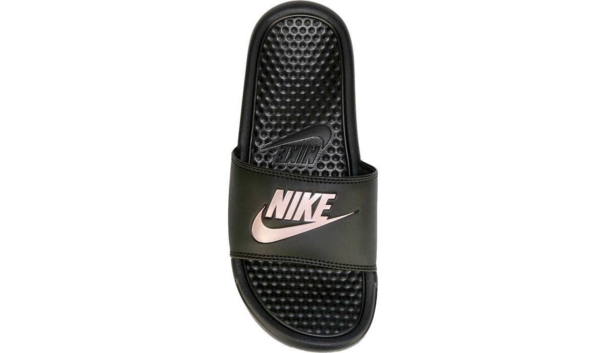 nike benassi slides women's black and rose gold