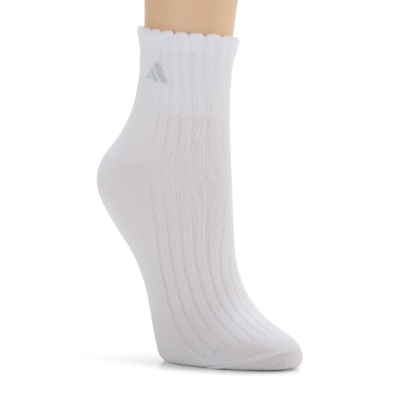 adidas Scallop Edge Womens Multi-Pack 3 Pair Quarter Ankle Socks, 5-10, White