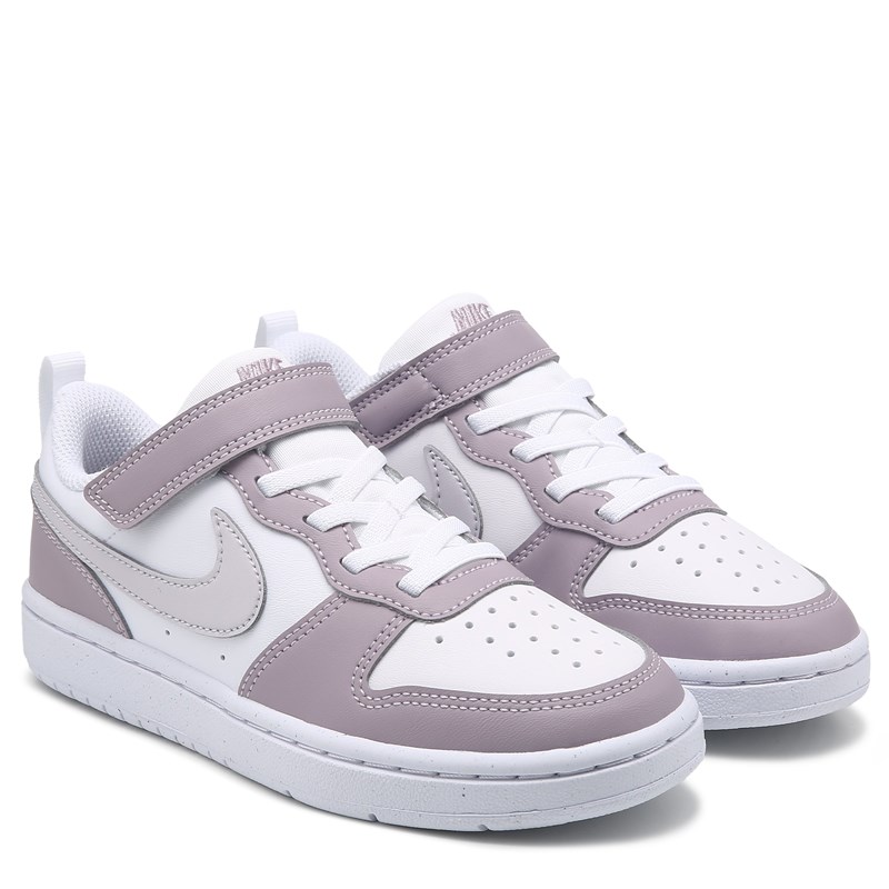 Nike Kids' Court Borough Recraft Low Top Sneaker Little Kid Shoes (White/Plum Purple) - Size 1.5 M