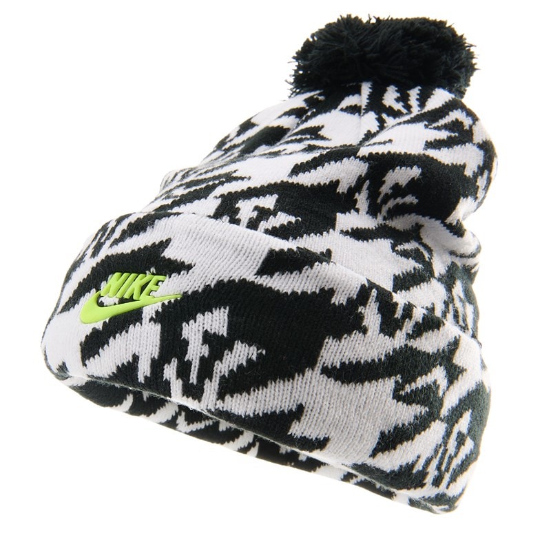 Nike Kids' Print Peak Beanie Hat And Glove Set Shoes (Black/White/Volt) - Size 0.0 OT