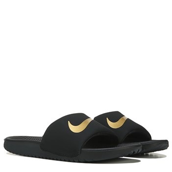 nike slides with gold logo