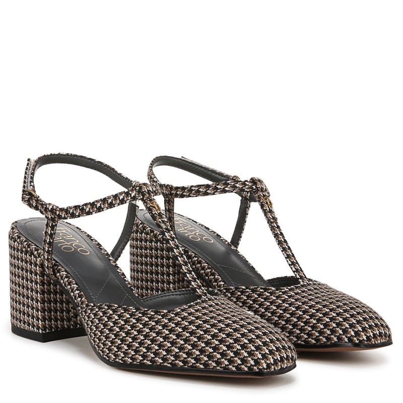 Franco Sarto Women's Tasha Strappy Block Heel Shoes (Black/Wht/Brown) - Size 10.0