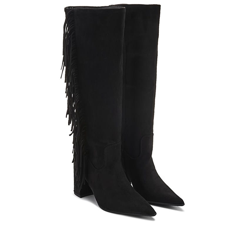 Madden Girl Women's Shake Fringe Knee High Dress Boots (Black Micro) - Size 10.0 M