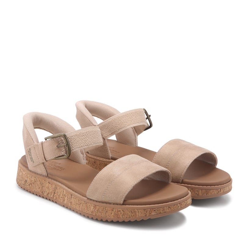 Skechers Women's Slip-Ins Bobs Sun Vibe Be Corky Leather Sandals (Natural) - Size 10.0 M
