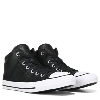 black leather chuck taylor high tops