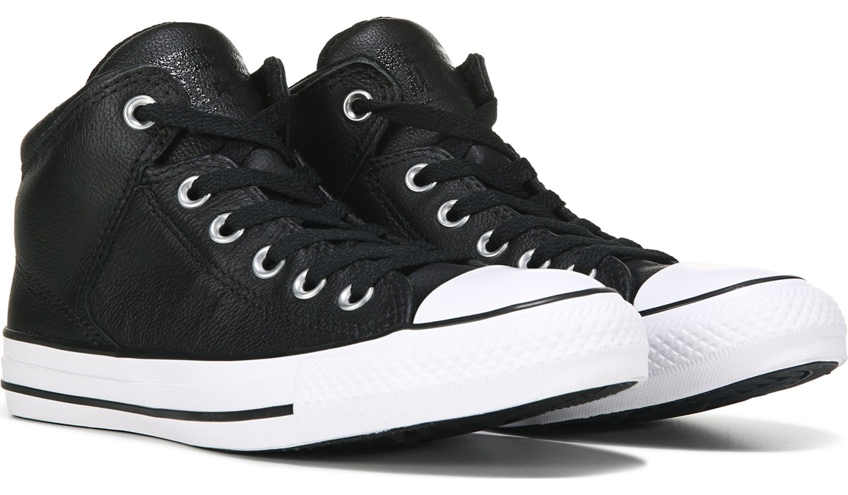 black and white leather converse high tops