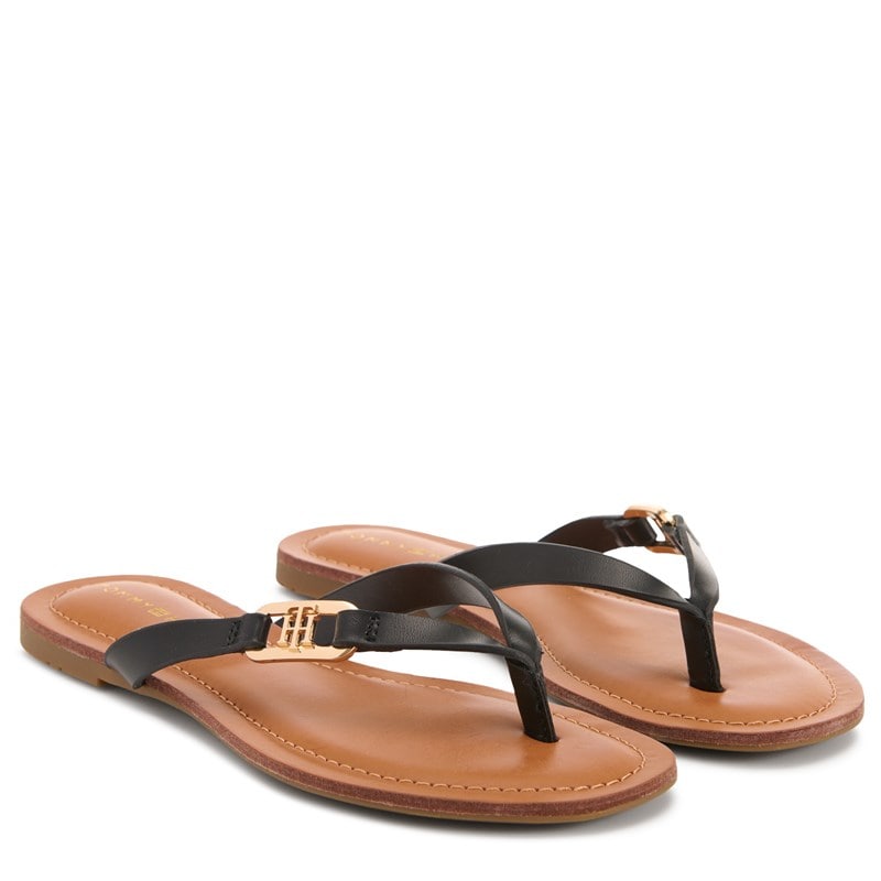 Tommy Hilfiger Women's Liande Thong Sandals (Black/Gold) - Size 7.0 M