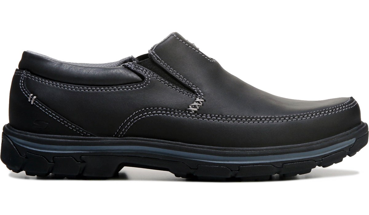 skechers black leather slip on