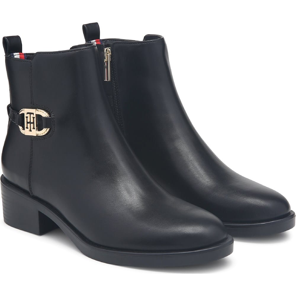 leather hilfiger stiefelette schwarz