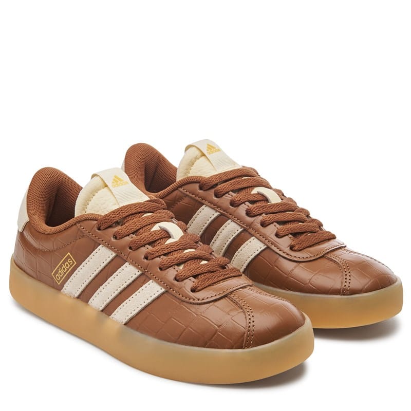 Adidas Women's Vl Court 3.0 Sneakers (Brown/Croc/Gum) - Size 9.0 M